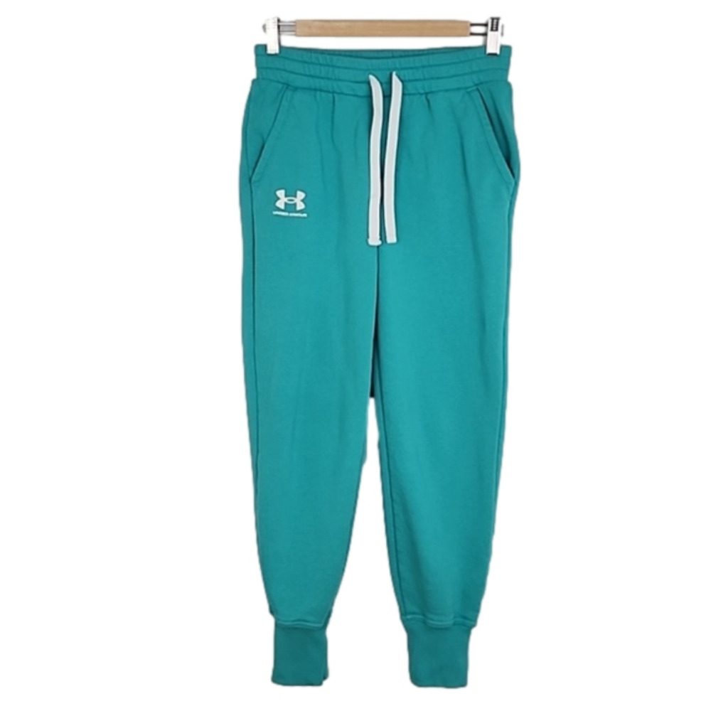 Under Armour Women's Jogger Pants Fleece Teal Blue Loose Fit Waist Tie Sz Small
